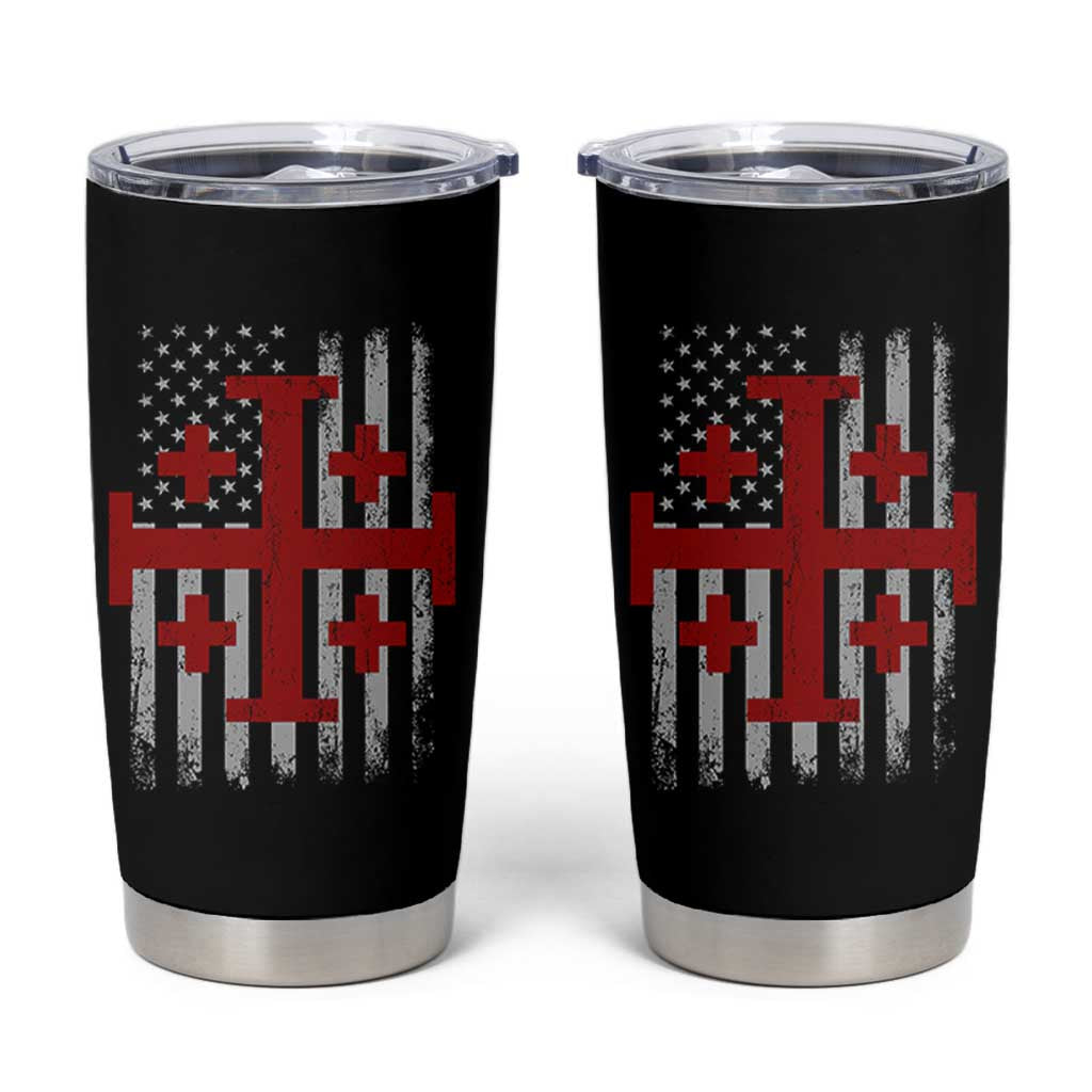 Catholic Crusader Cross Tumbler Cup Knight Templar Patriotic American Flag