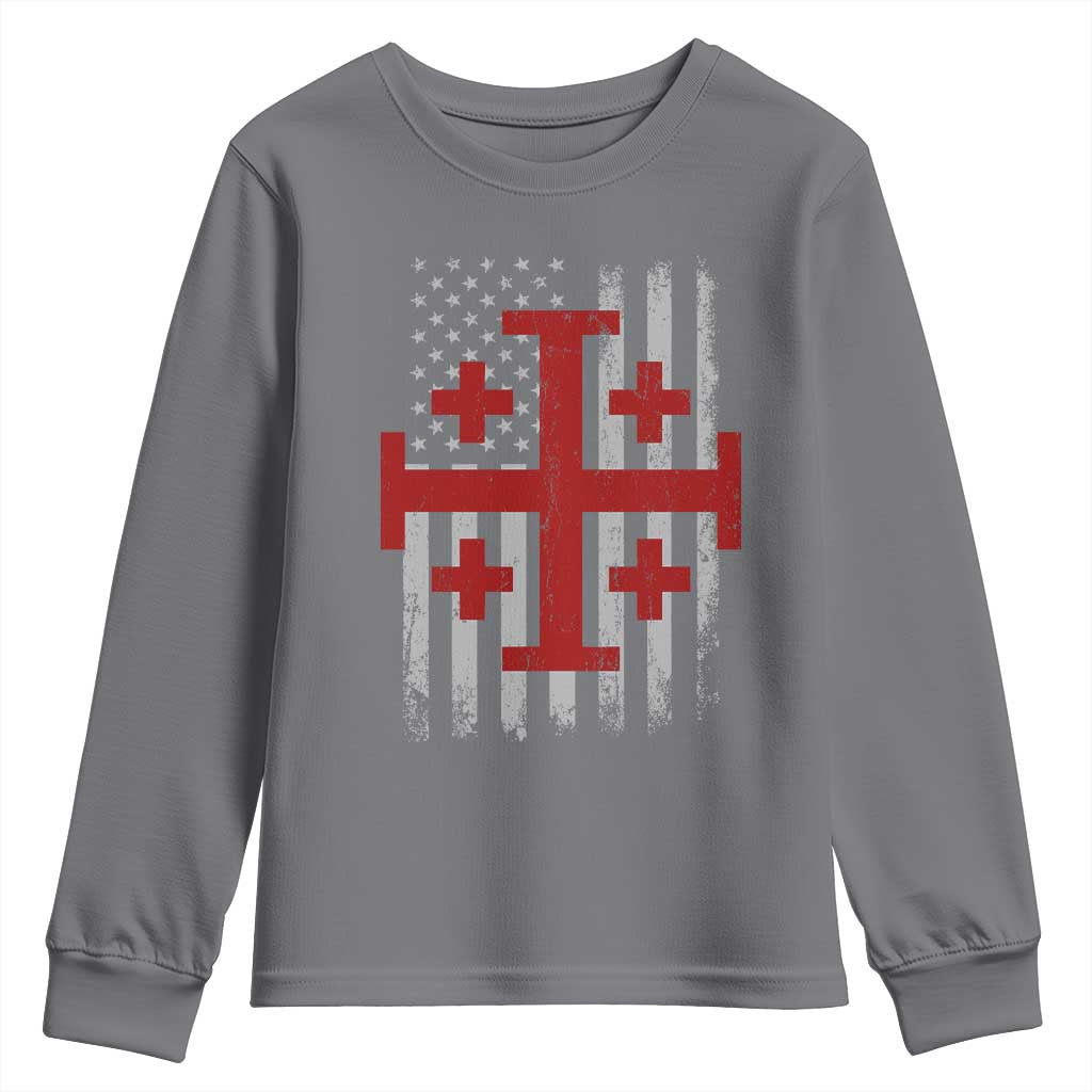 Catholic Crusader Cross Youth Sweatshirt Knight Templar Patriotic American Flag