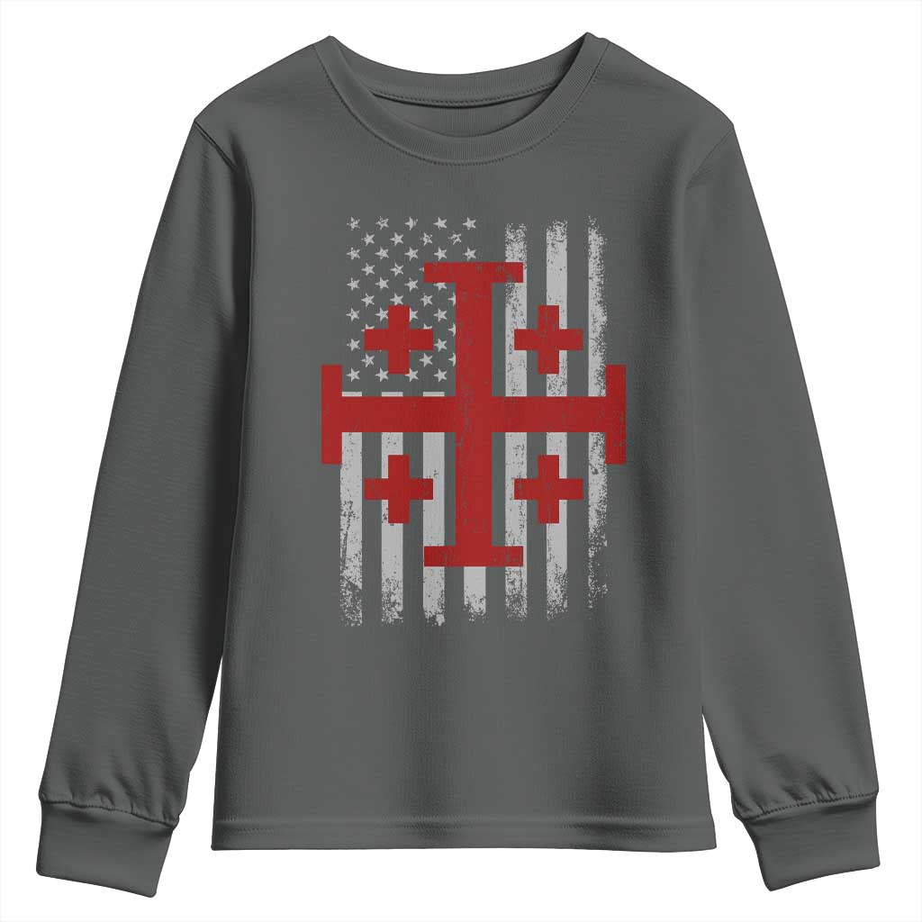 Catholic Crusader Cross Youth Sweatshirt Knight Templar Patriotic American Flag