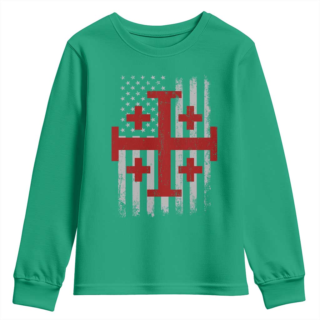 Catholic Crusader Cross Youth Sweatshirt Knight Templar Patriotic American Flag