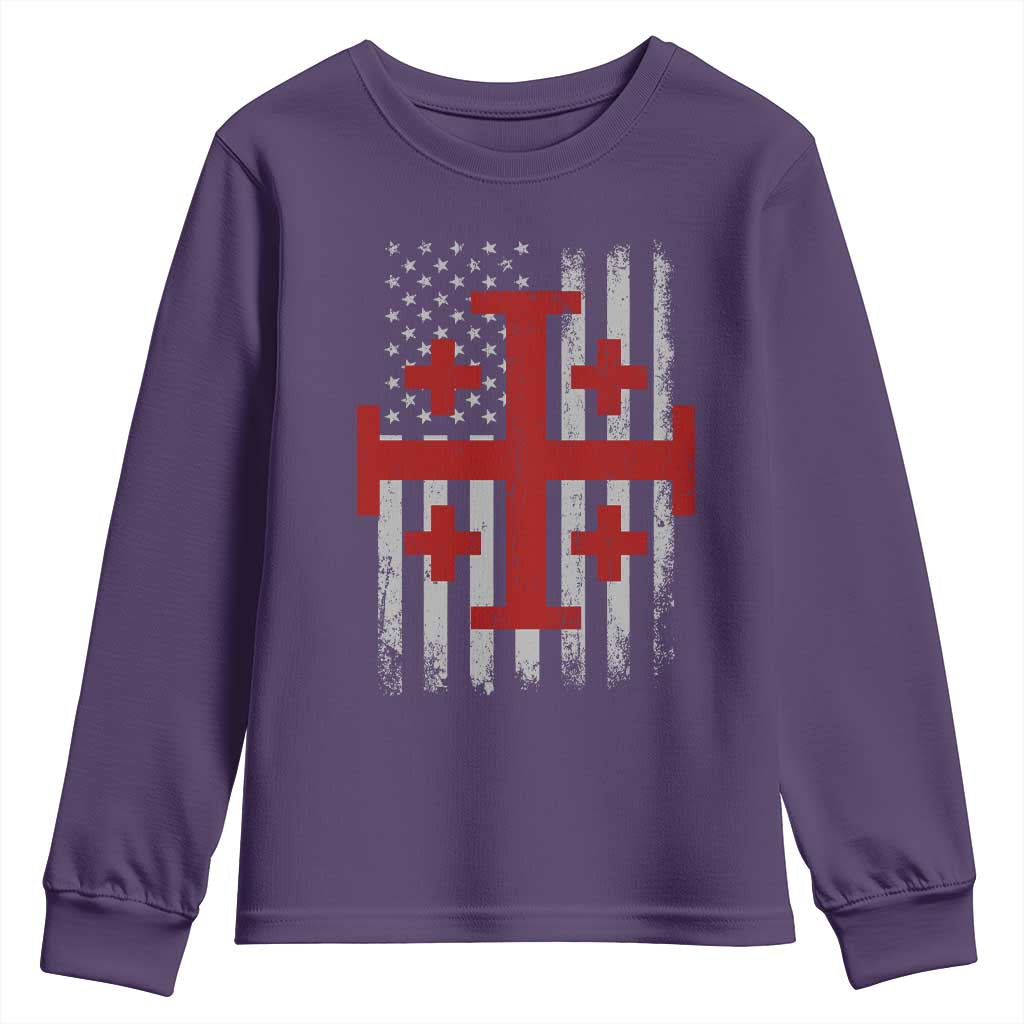 Catholic Crusader Cross Youth Sweatshirt Knight Templar Patriotic American Flag