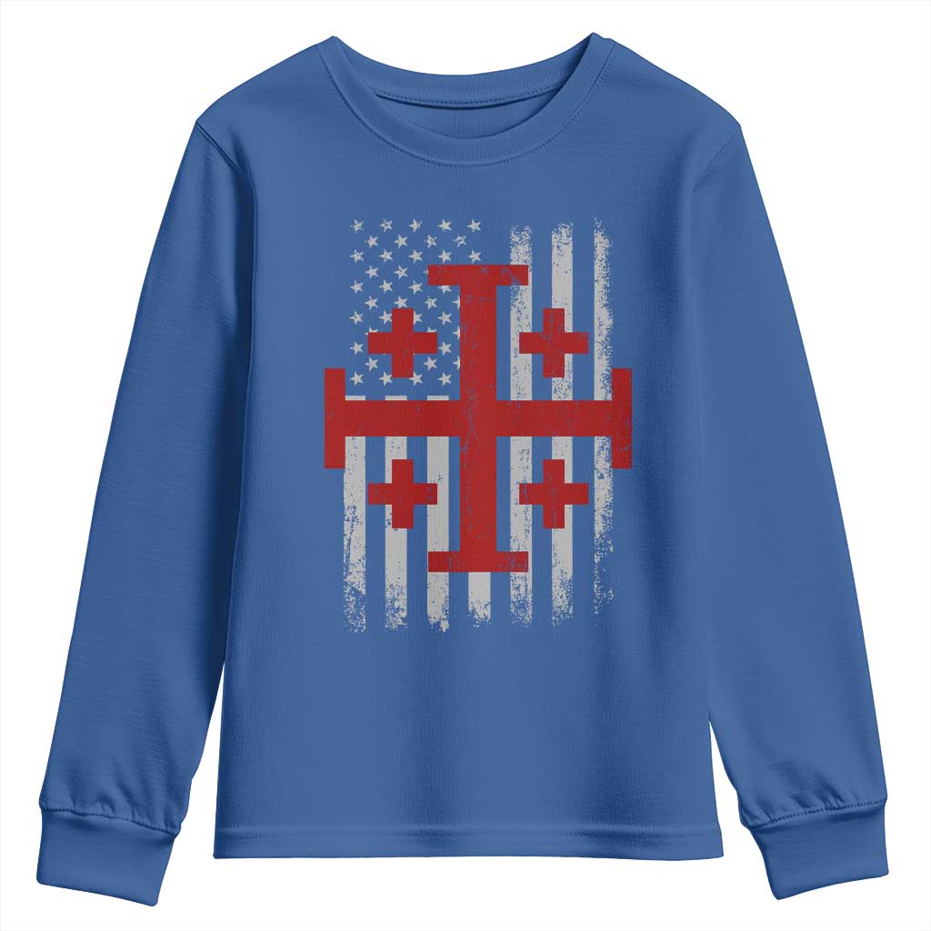 Catholic Crusader Cross Youth Sweatshirt Knight Templar Patriotic American Flag