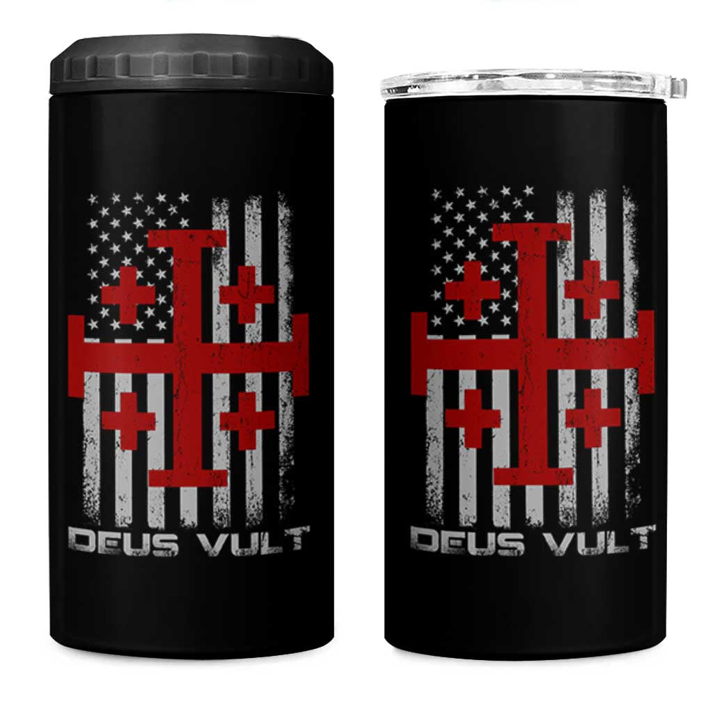 Catholic Knight Templar Crusader Cross 4 in 1 Can Cooler Tumbler Knight Templar Patriotic American Flag