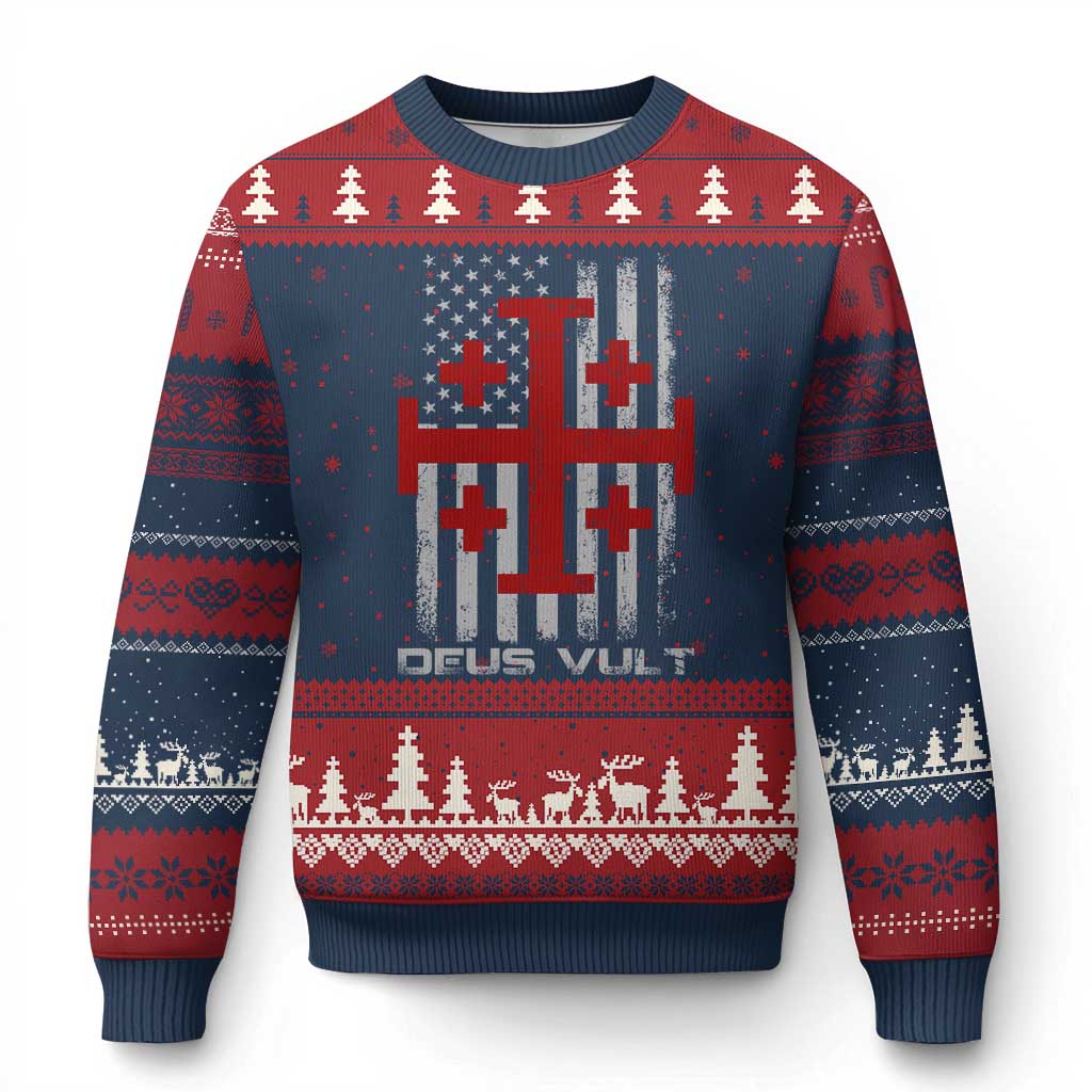 Catholic Knight Templar Crusader Cross Ugly Christmas Sweater Knight Templar Patriotic American Flag