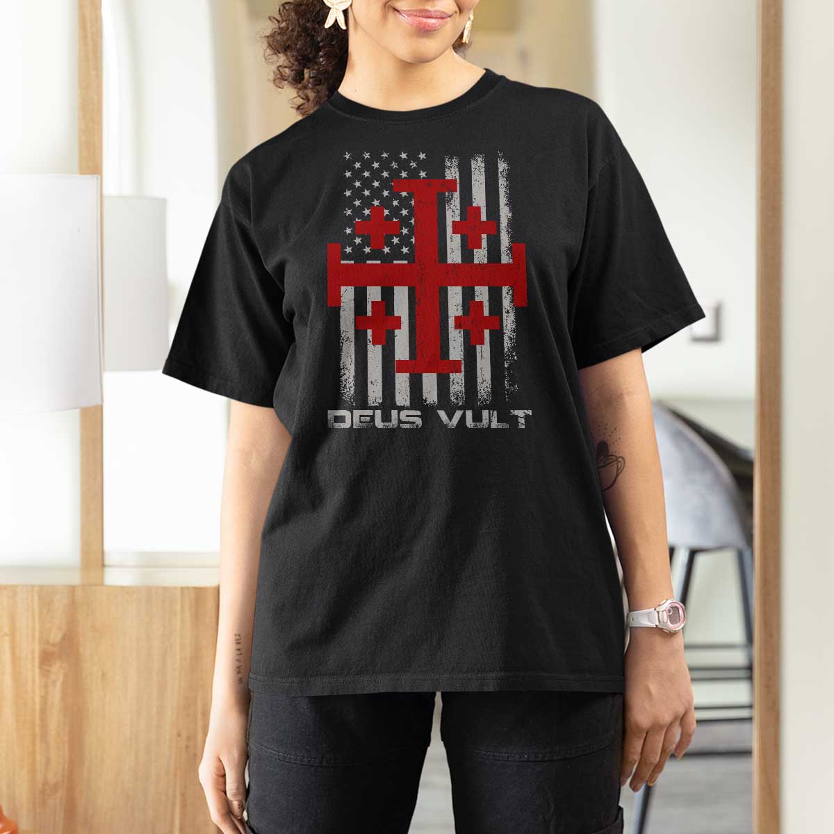 Catholic Knight Templar Crusader Cross T Shirt For Women Knight Templar Patriotic American Flag