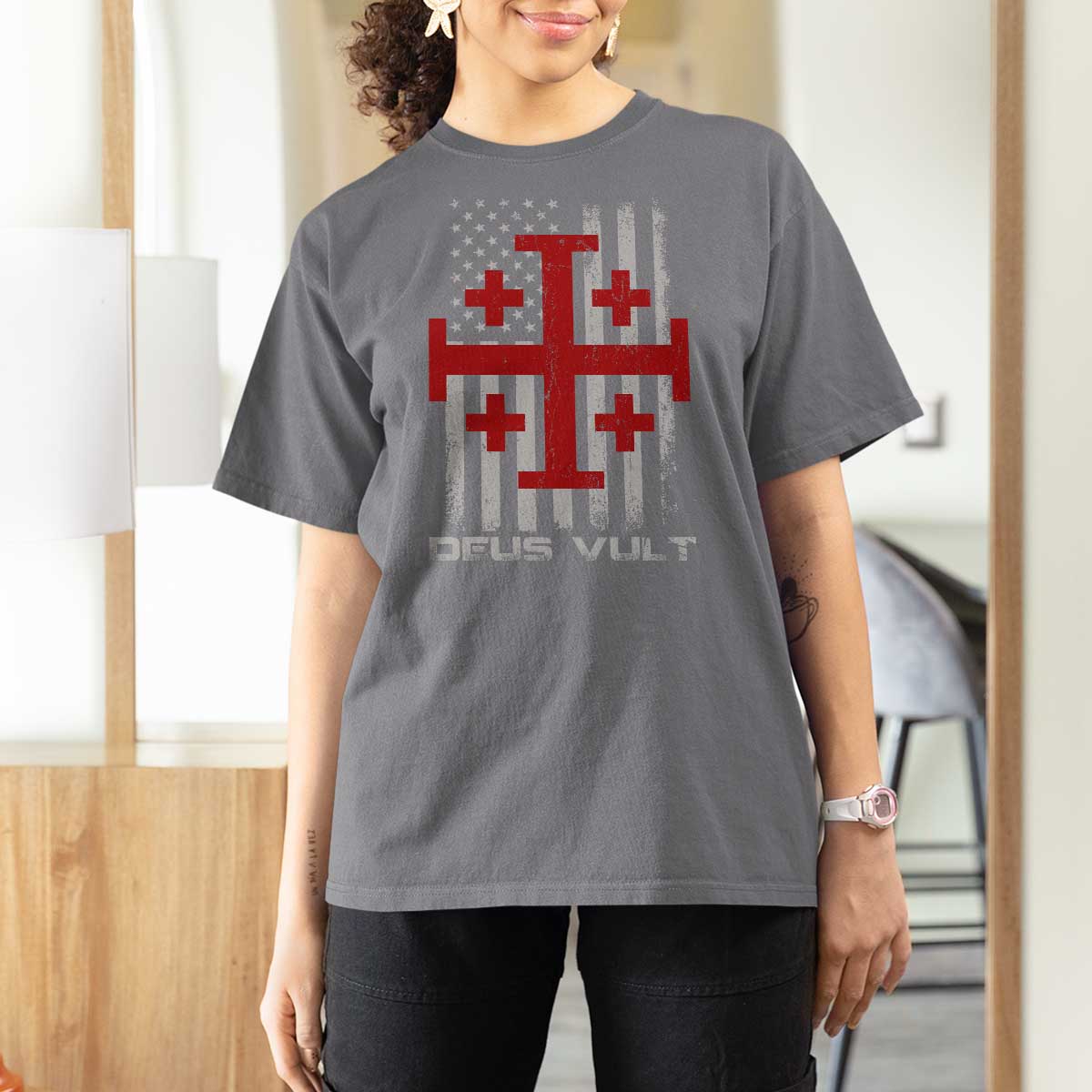 Catholic Knight Templar Crusader Cross T Shirt For Women Knight Templar Patriotic American Flag