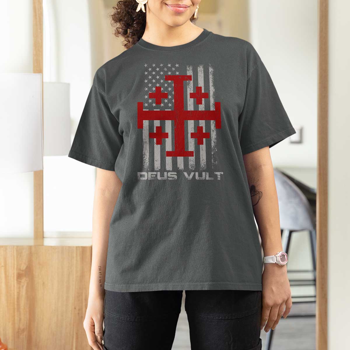Catholic Knight Templar Crusader Cross T Shirt For Women Knight Templar Patriotic American Flag