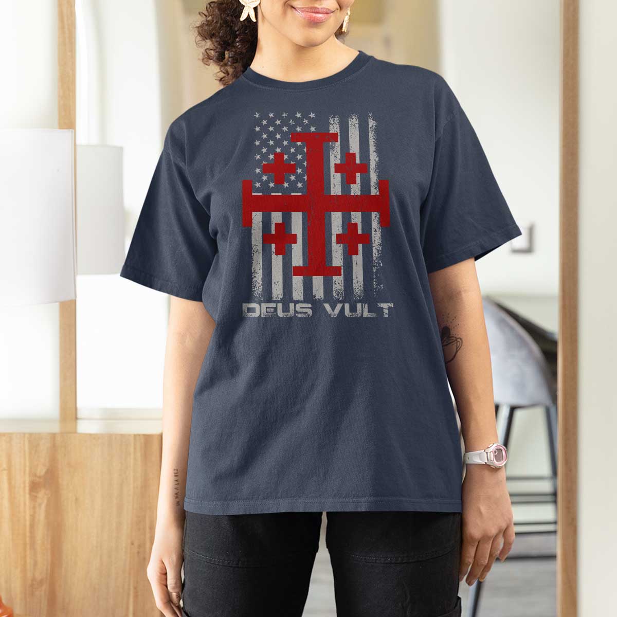 Catholic Knight Templar Crusader Cross T Shirt For Women Knight Templar Patriotic American Flag