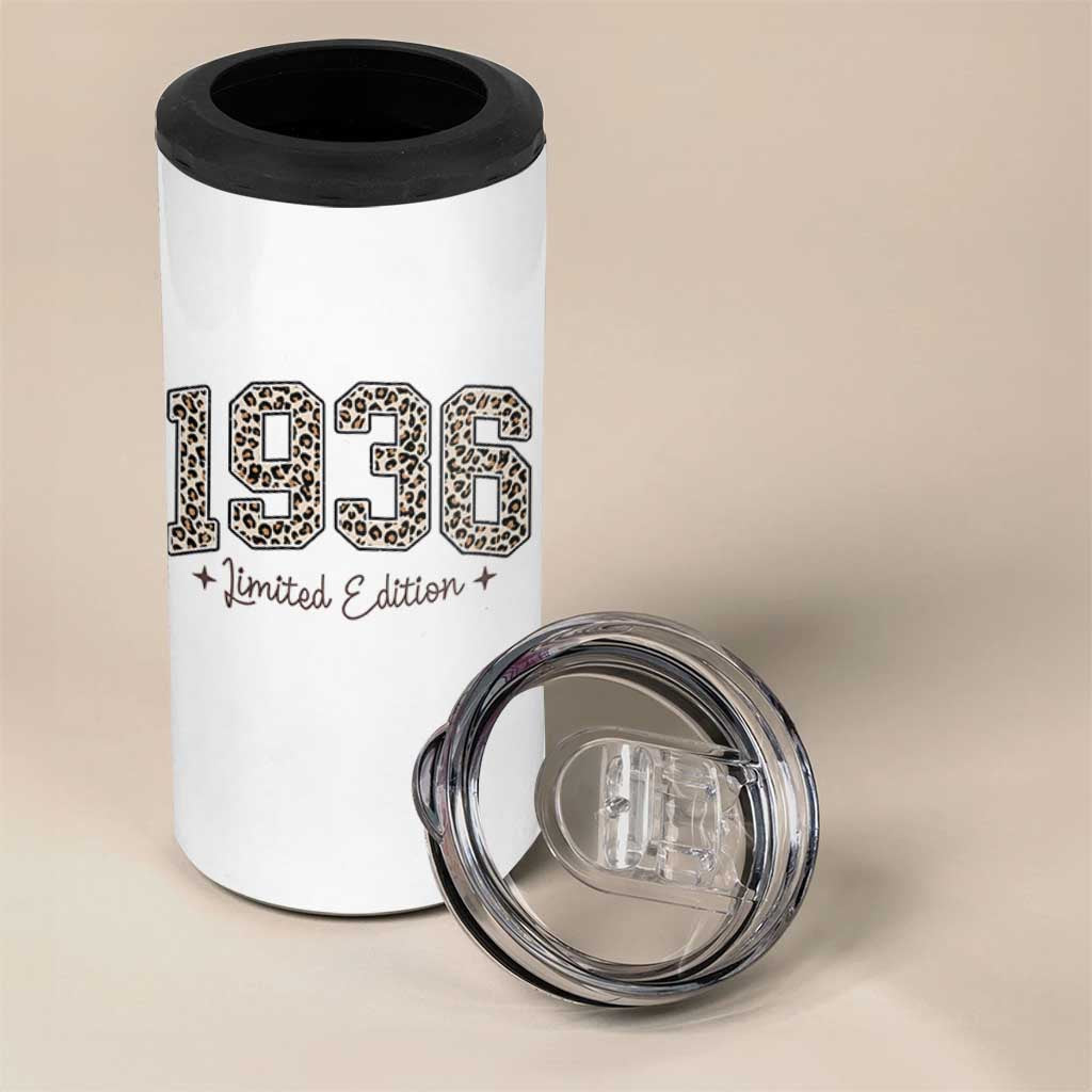 1936 Retro Birthday 4 in 1 Can Cooler Tumbler 90 Year Old Leopard 90th Birthday Gifts For Women