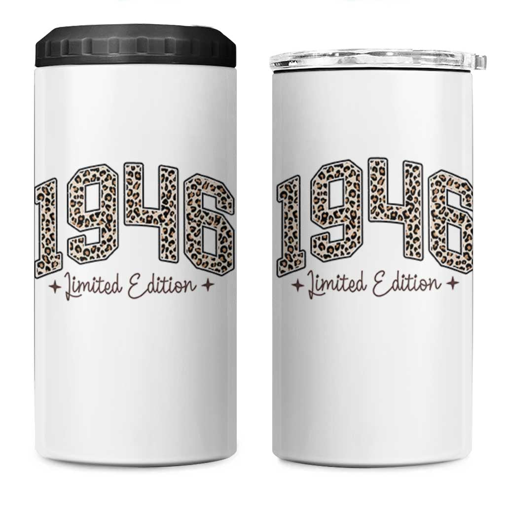 1946 Retro Birthday 4 in 1 Can Cooler Tumbler 80 Year Old Leopard 80th Birthday Gifts For Women