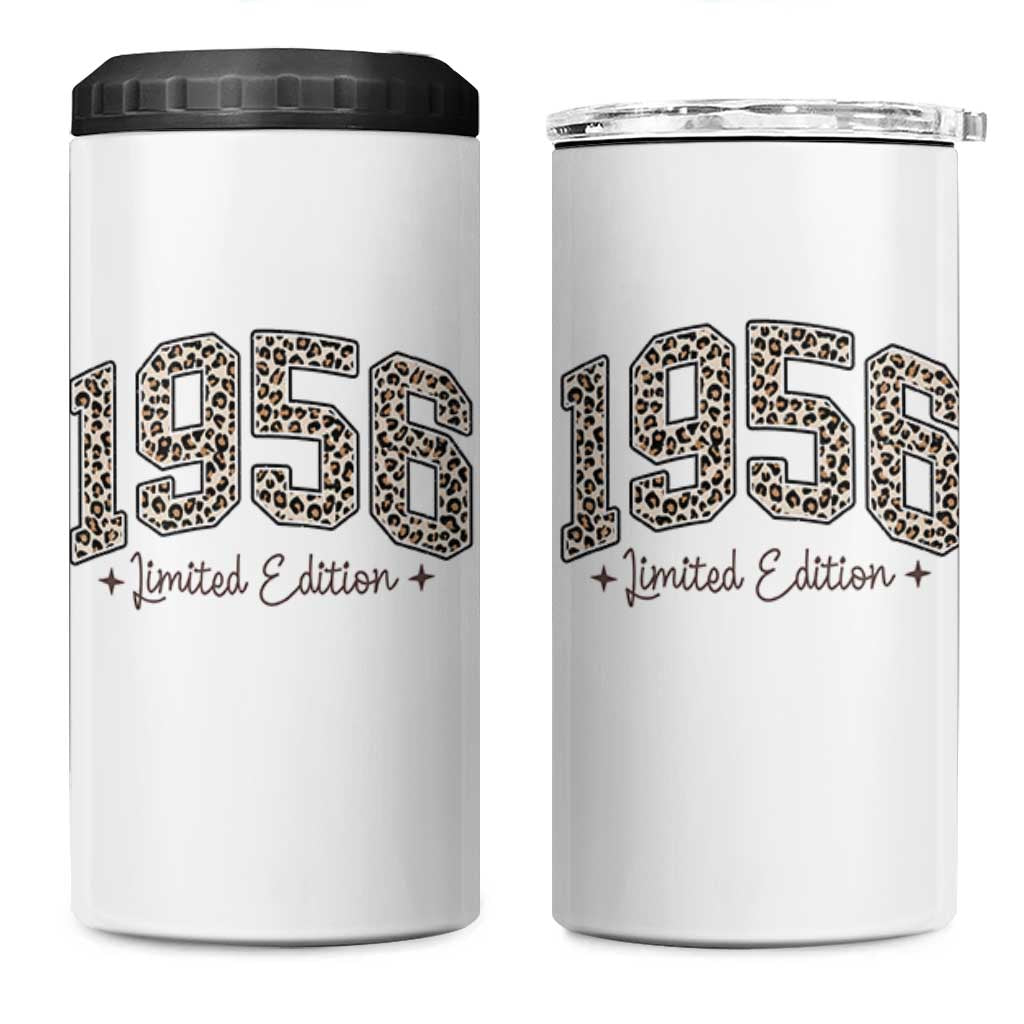 1956 Retro Birthday 4 in 1 Can Cooler Tumbler 70 Year Old Leopard 70th Birthday Gifts For Women