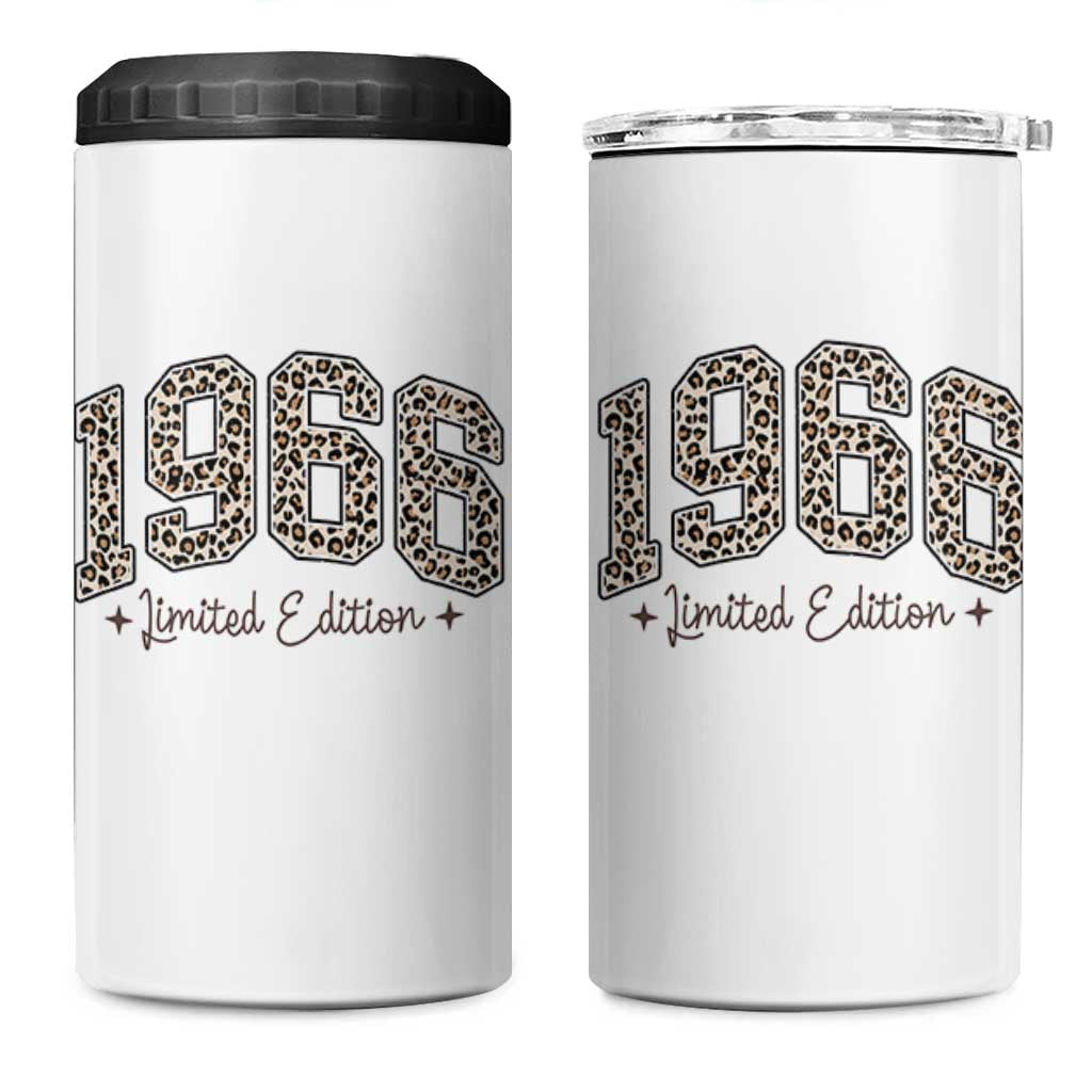 1966 Retro Birthday 4 in 1 Can Cooler Tumbler 60 Year Old Leopard 60th Birthday Gifts For Women
