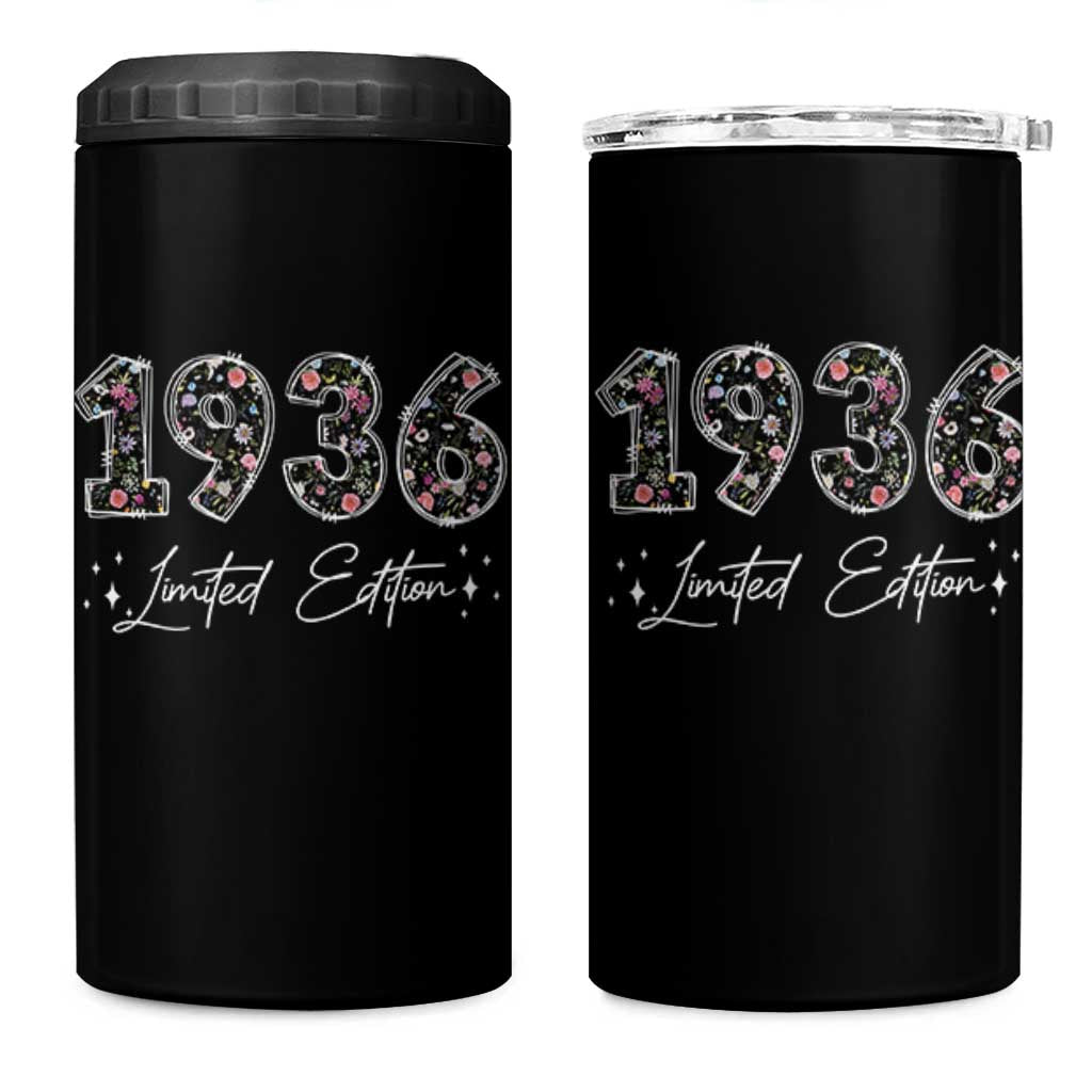 90th Birthday 4 in 1 Can Cooler Tumbler Floral 1936 90 Year Old Birthday Gifts For Women