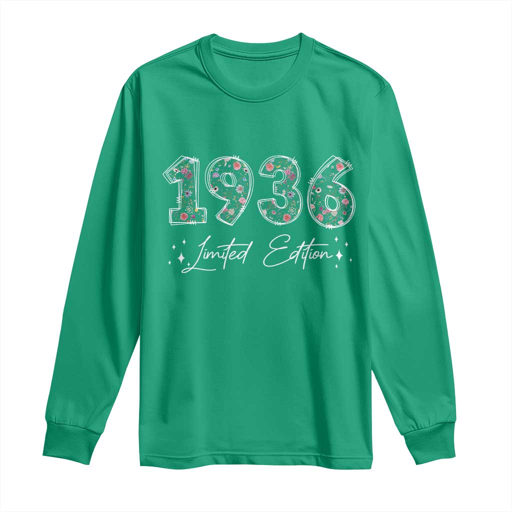 90th Birthday Long Sleeve Shirt Floral 1936 90 Year Old Birthday Gifts For Women