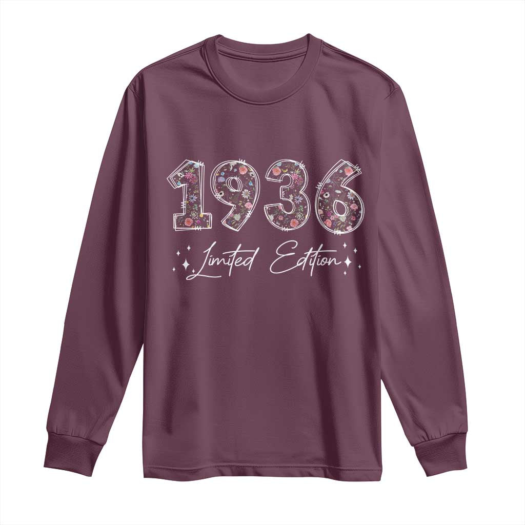 90th Birthday Long Sleeve Shirt Floral 1936 90 Year Old Birthday Gifts For Women