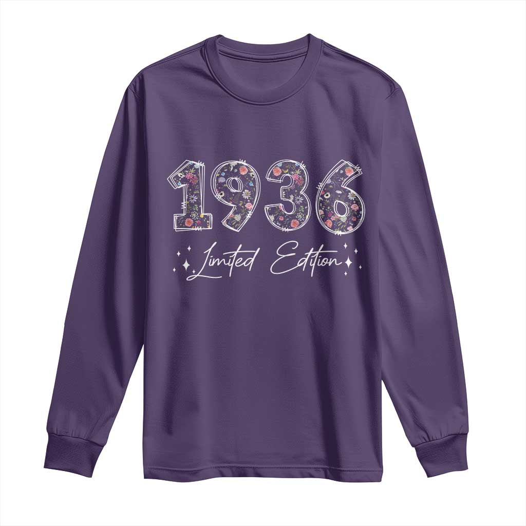 90th Birthday Long Sleeve Shirt Floral 1936 90 Year Old Birthday Gifts For Women