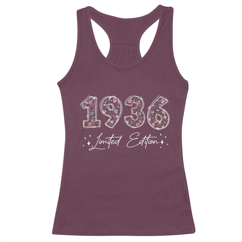 90th Birthday Racerback Tank Top Floral 1936 90 Year Old Birthday Gifts For Women