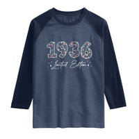 90th Birthday Raglan Shirt Floral 1936 90 Year Old Birthday Gifts For Women
