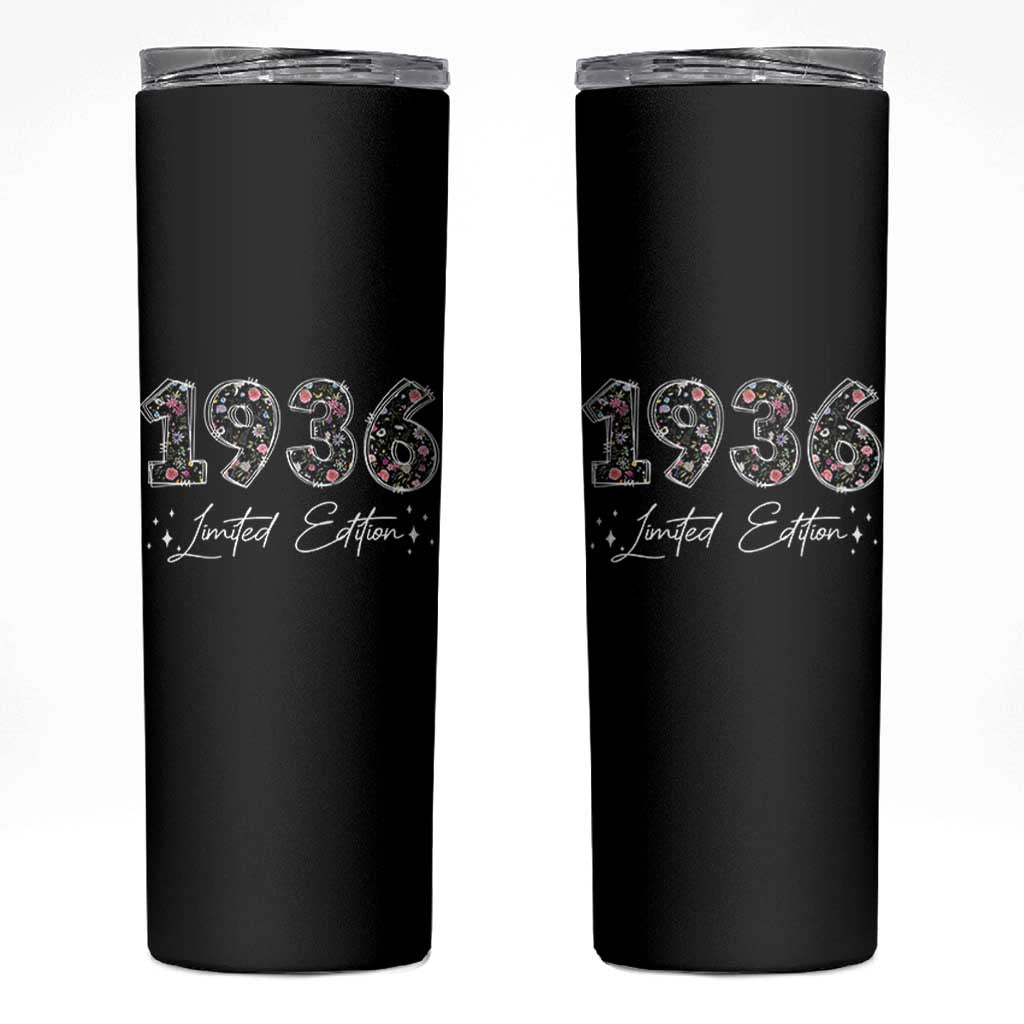 90th Birthday Skinny Tumbler Floral 1936 90 Year Old Birthday Gifts For Women