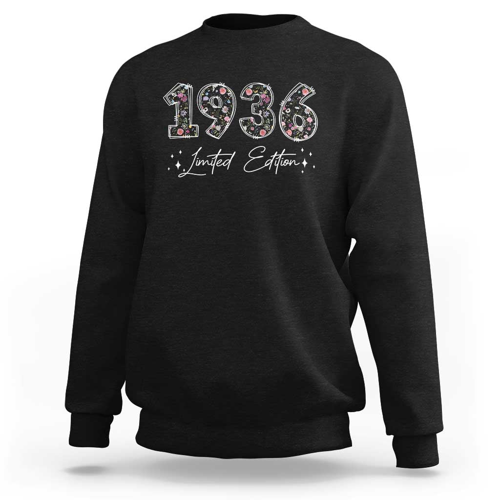 90th Birthday Sweatshirt Floral 1936 90 Year Old Birthday Gifts For Women