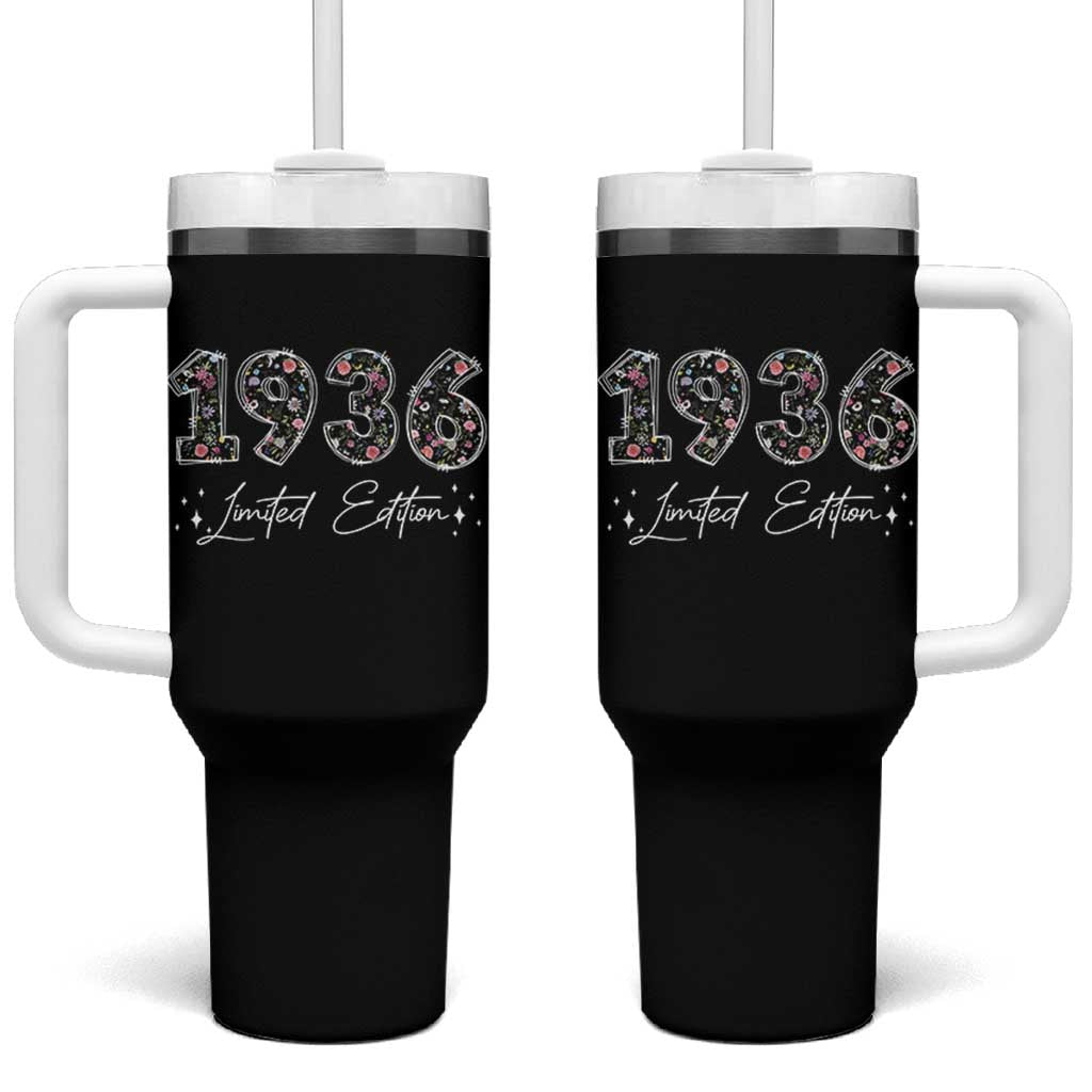 90th Birthday Tumbler With Handle Floral 1936 90 Year Old Birthday Gifts For Women