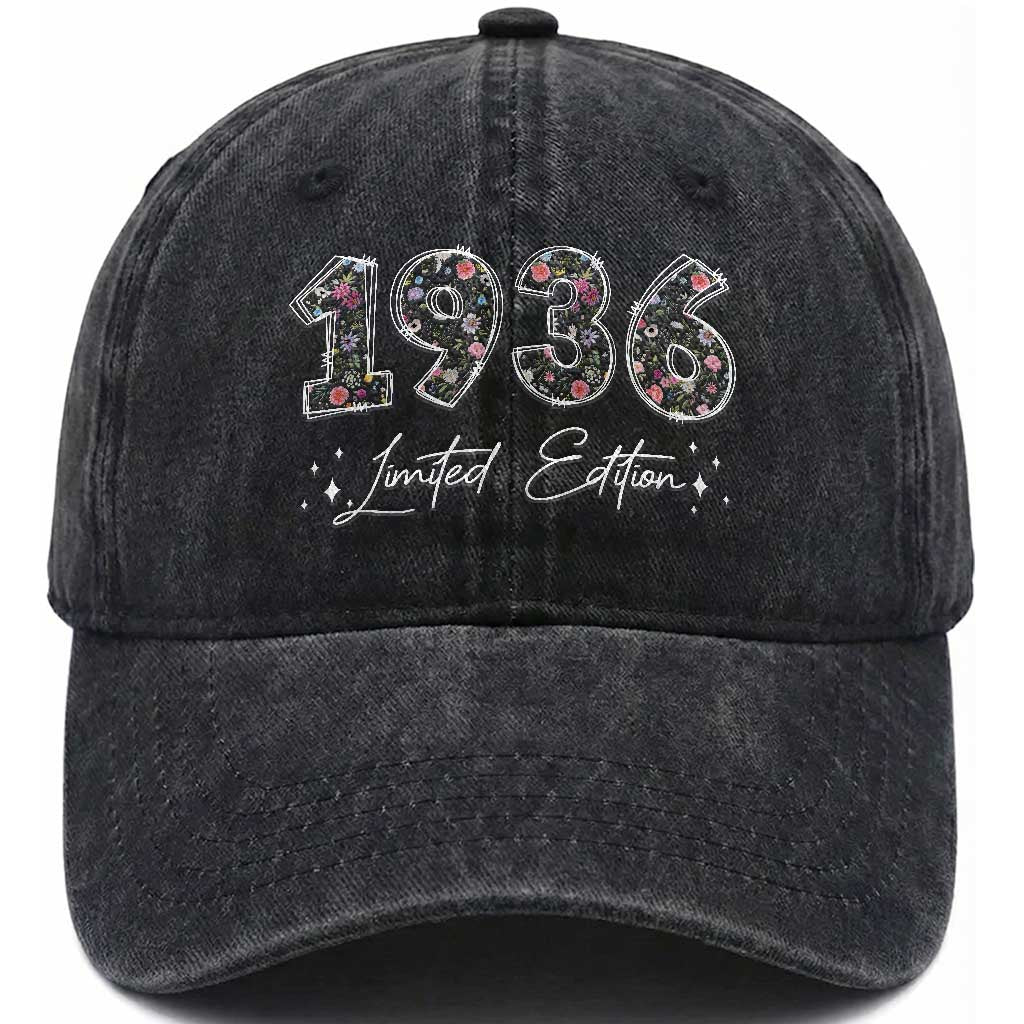 90th Birthday Washed Cotton Baseball Cap Floral 1936 90 Year Old Birthday Gifts For Women