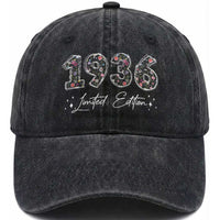 90th Birthday Washed Cotton Baseball Cap Floral 1936 90 Year Old Birthday Gifts For Women