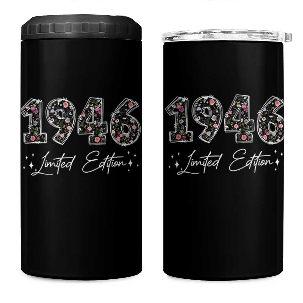 80th Birthday 4 in 1 Can Cooler Tumbler Floral 1946 80 Year Old Birthday Gifts For Women