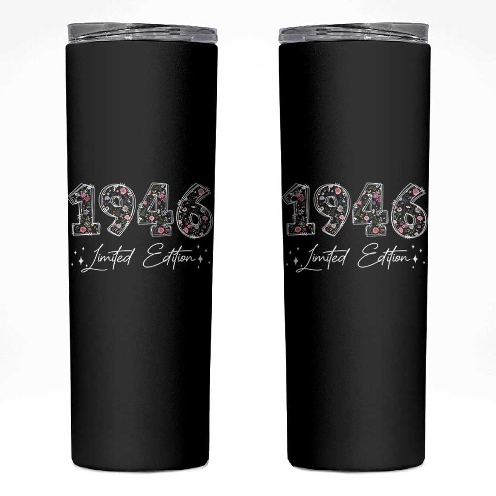 80th Birthday Skinny Tumbler Floral 1946 80 Year Old Birthday Gifts For Women