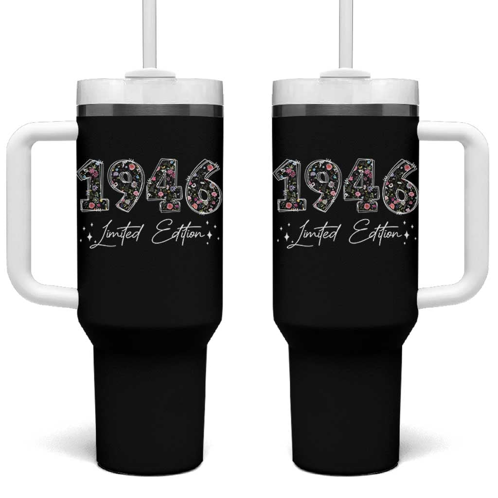 80th Birthday Tumbler With Handle Floral 1946 80 Year Old Birthday Gifts For Women