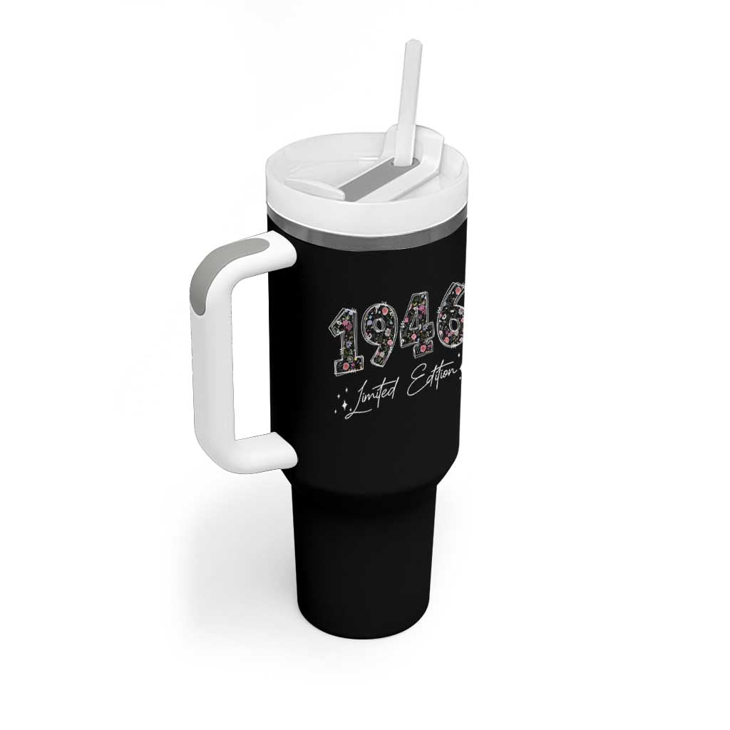 80th Birthday Tumbler With Handle Floral 1946 80 Year Old Birthday Gifts For Women