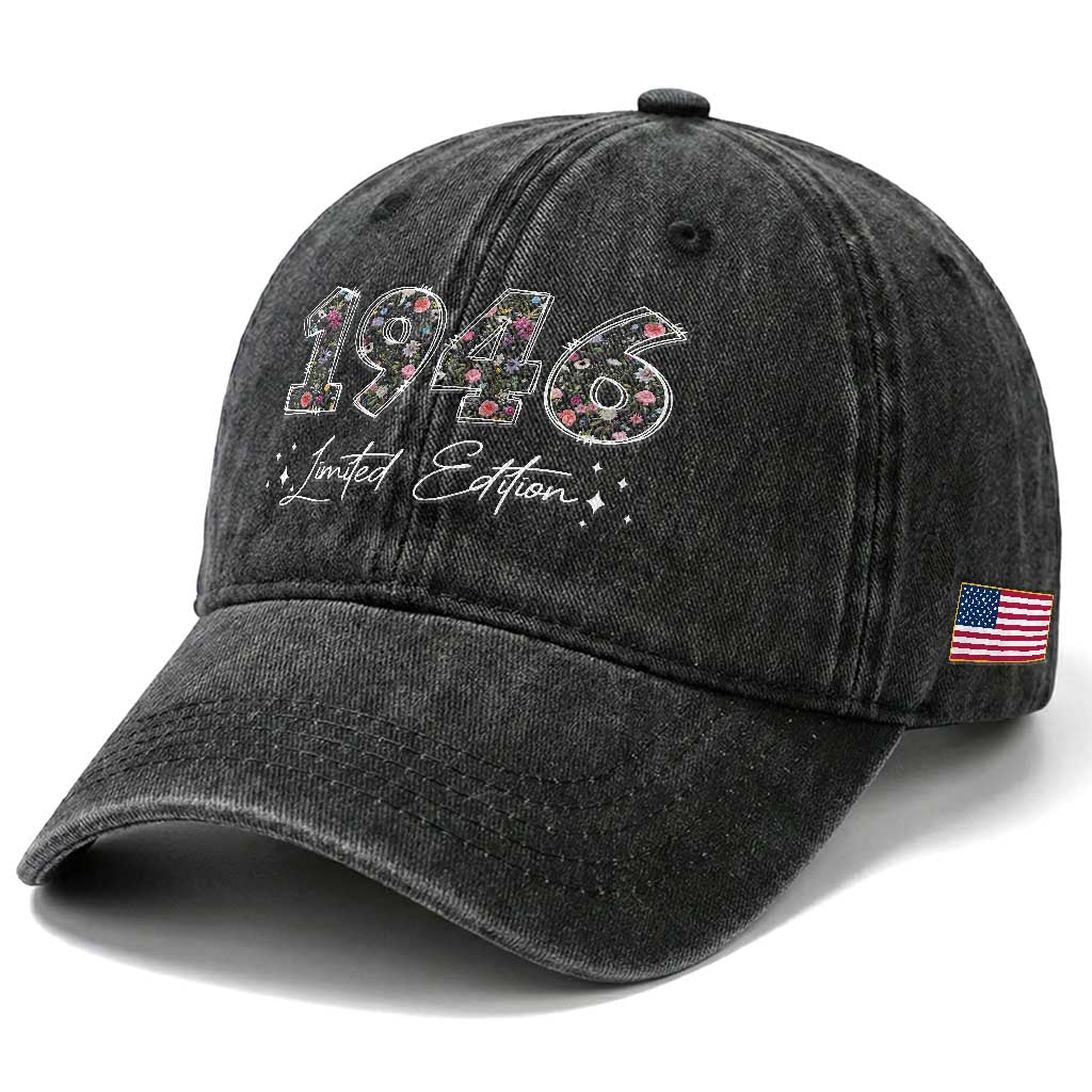 80th Birthday Washed Cotton Baseball Cap Floral 1946 80 Year Old Birthday Gifts For Women