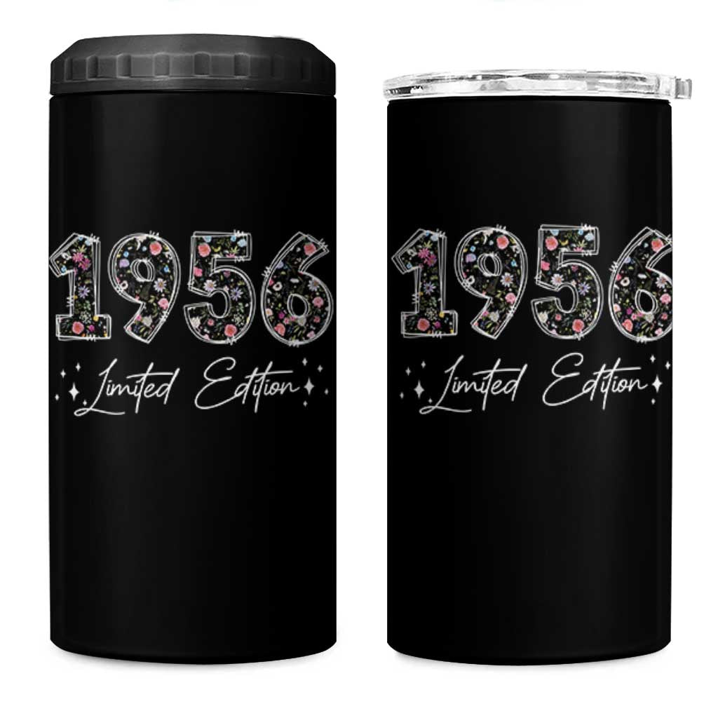 70th Birthday 4 in 1 Can Cooler Tumbler Floral 1956 70 Year Old Birthday Gifts For Women