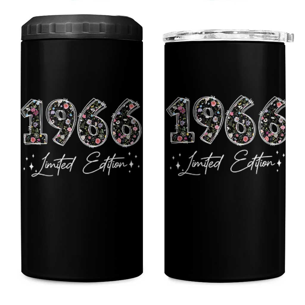 60th Birthday 4 in 1 Can Cooler Tumbler Floral 1966 60 Year Old Birthday Gifts For Women