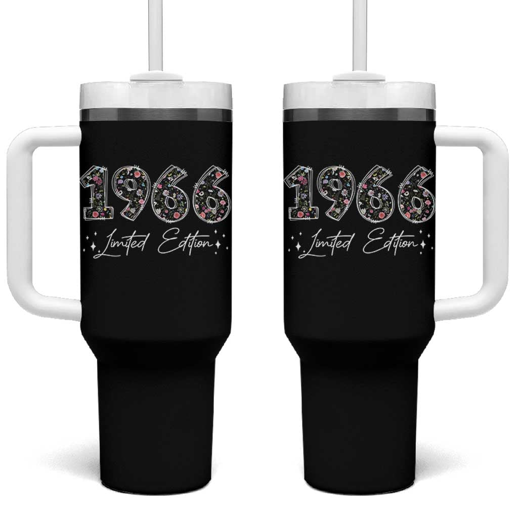 60th Birthday Tumbler With Handle Floral 1966 60 Year Old Birthday Gifts For Women