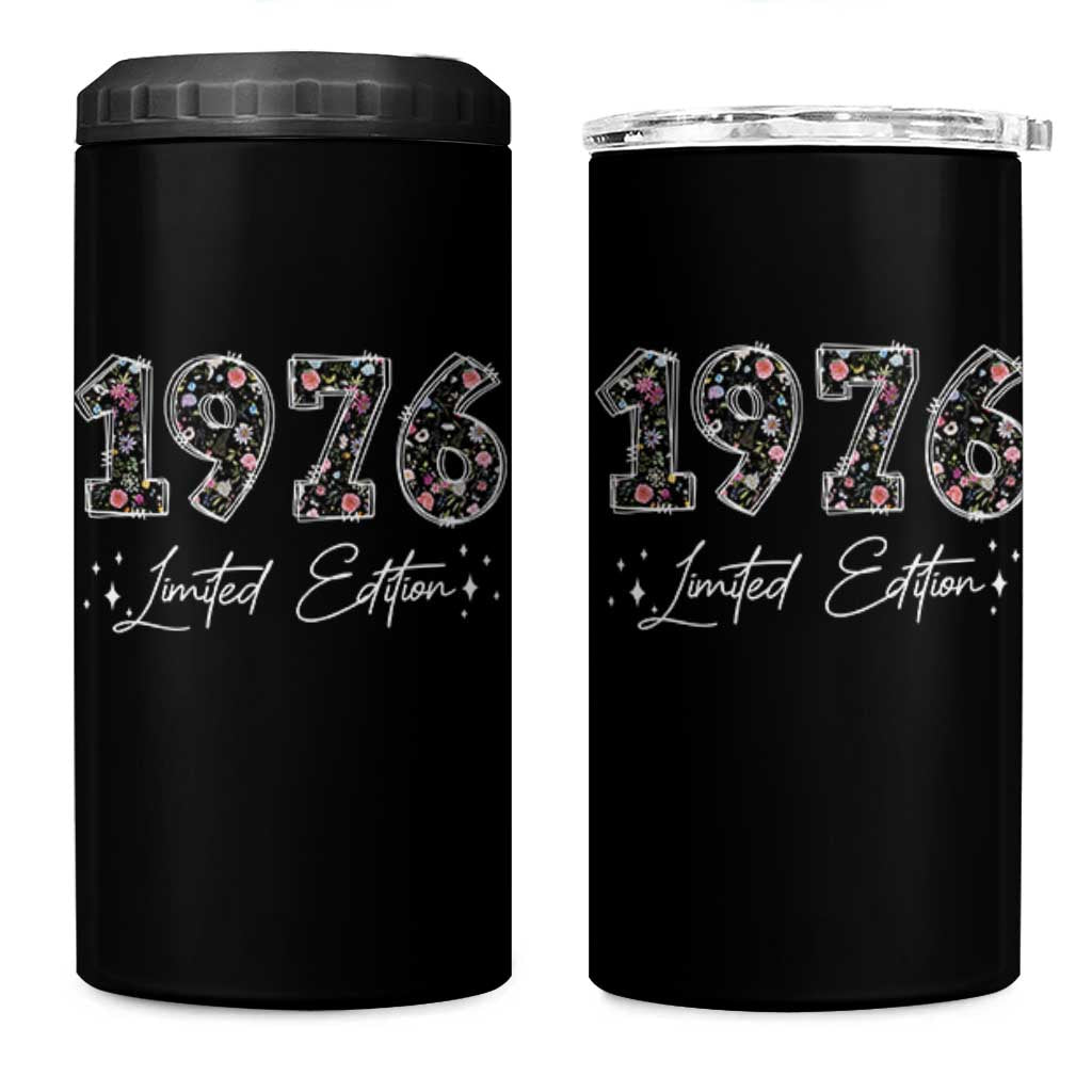 50th Birthday 4 in 1 Can Cooler Tumbler Floral 1976 50 Year Old Birthday Gifts For Women
