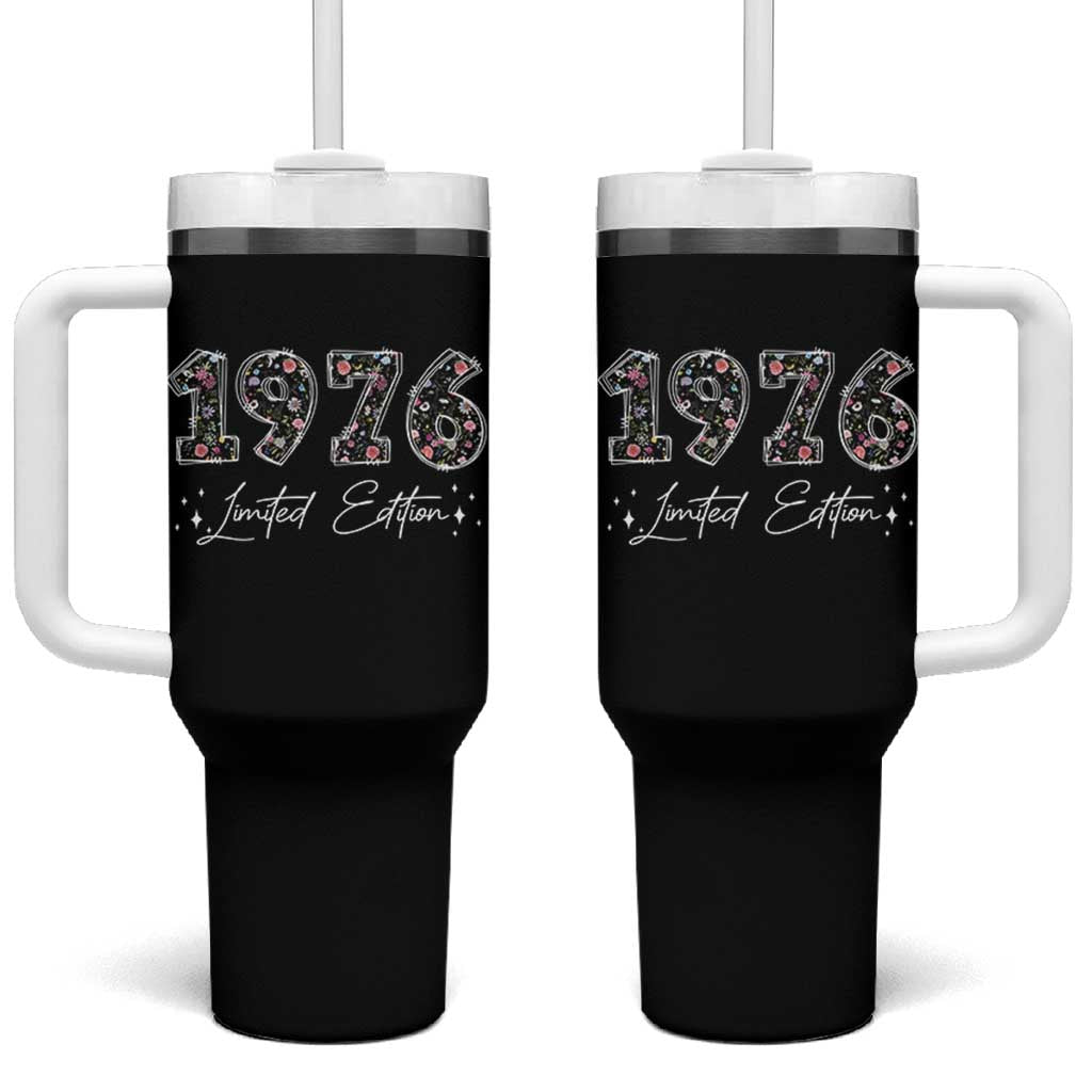50th Birthday Tumbler With Handle Floral 1976 50 Year Old Birthday Gifts For Women