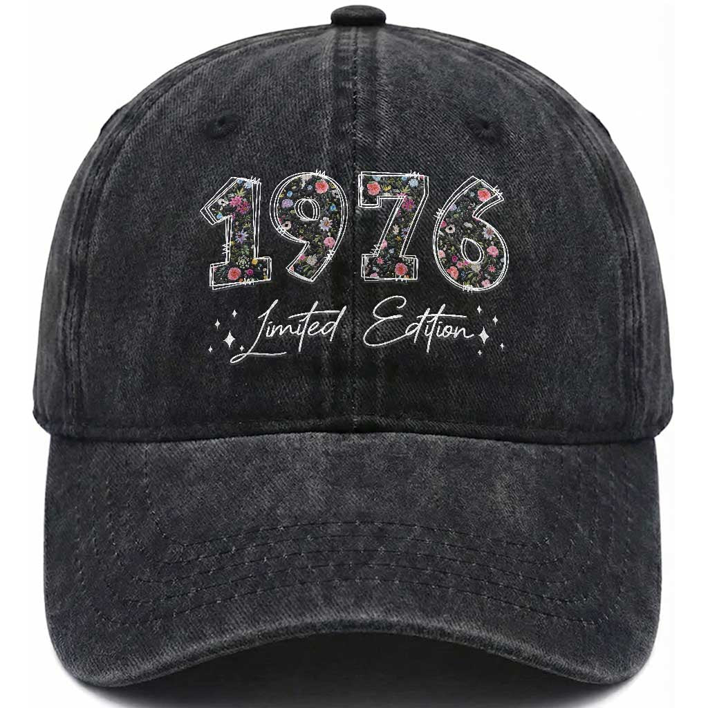 50th Birthday Washed Cotton Baseball Cap Floral 1976 50 Year Old Birthday Gifts For Women