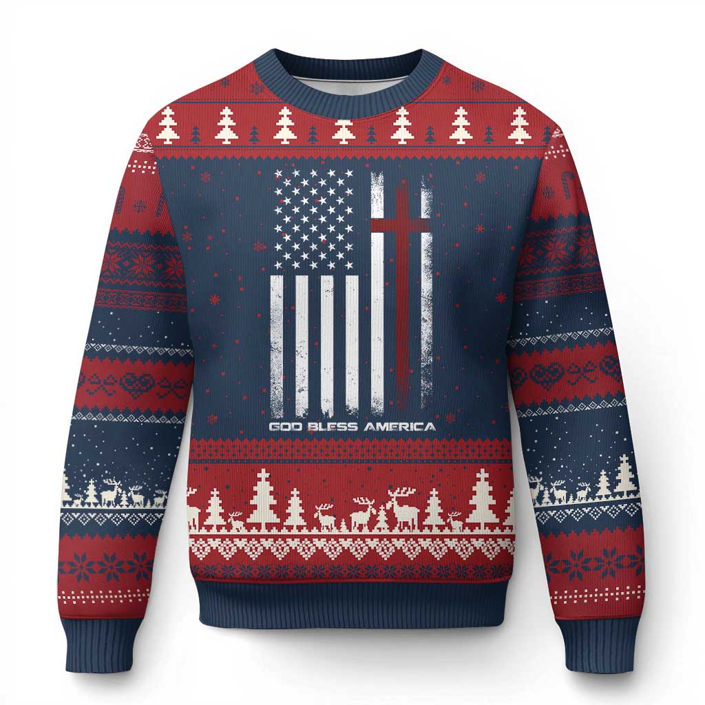 God Bless America Ugly Christmas Sweater America Pride USA US Flag Patriotic 4th of July - Wonder Print Shop