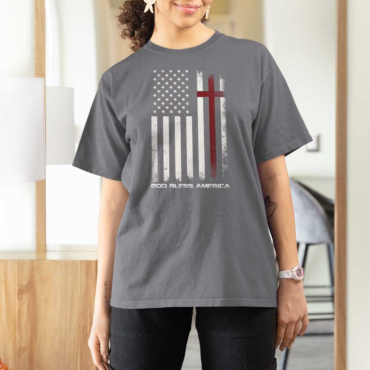 God Bless America T Shirt For Women America Pride USA US Flag Patriotic 4th of July - Wonder Print Shop