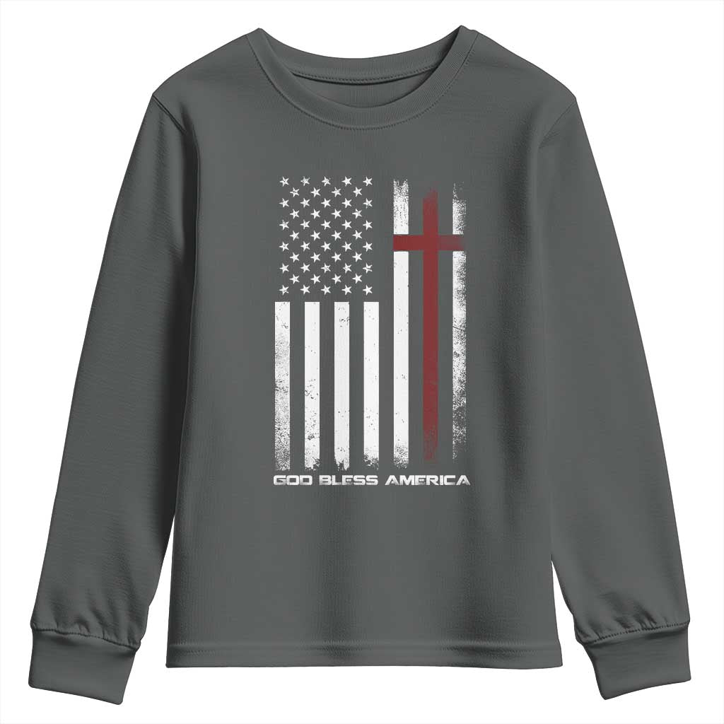God Bless America Youth Sweatshirt America Pride USA US Flag Patriotic 4th of July - Wonder Print Shop