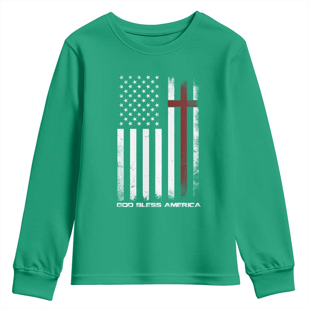 God Bless America Youth Sweatshirt America Pride USA US Flag Patriotic 4th of July - Wonder Print Shop