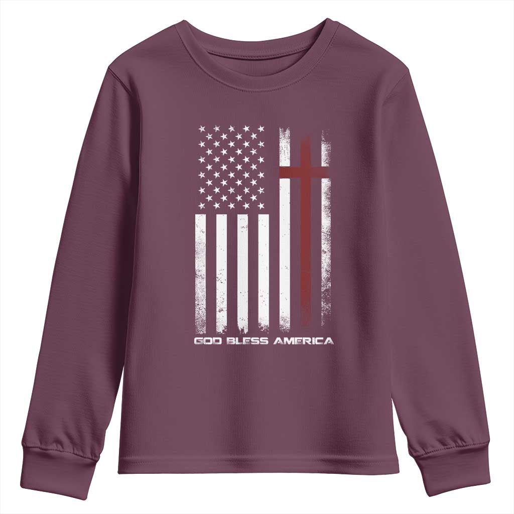God Bless America Youth Sweatshirt America Pride USA US Flag Patriotic 4th of July - Wonder Print Shop