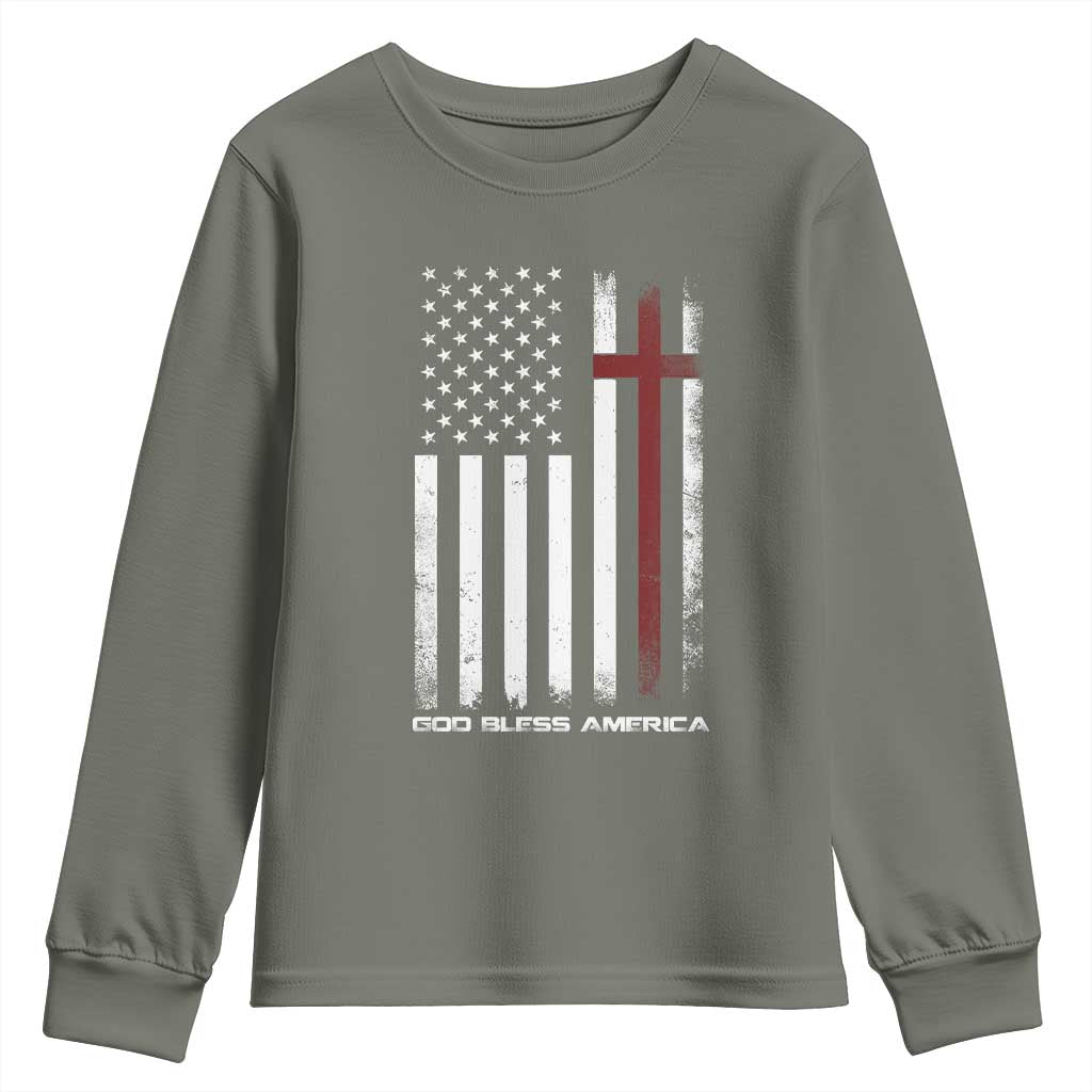 God Bless America Youth Sweatshirt America Pride USA US Flag Patriotic 4th of July - Wonder Print Shop