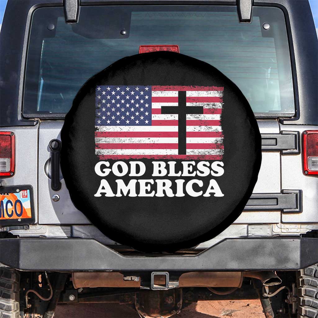 God Bless America Spare Tire Cover Cross USA Flag Patriotic 4th of July Christian - Wonder Print Shop