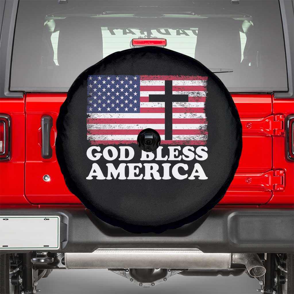God Bless America Spare Tire Cover Cross USA Flag Patriotic 4th of July Christian - Wonder Print Shop
