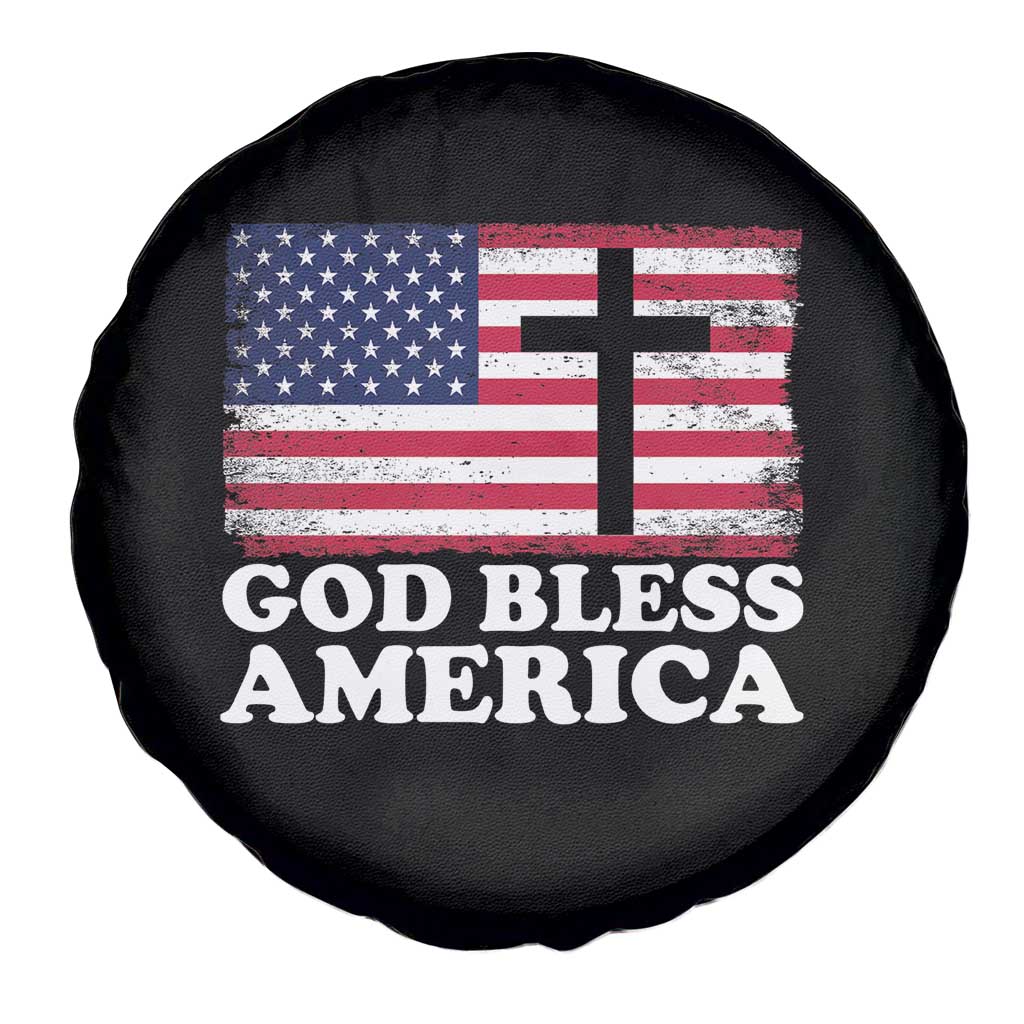 God Bless America Spare Tire Cover Cross USA Flag Patriotic 4th of July Christian - Wonder Print Shop