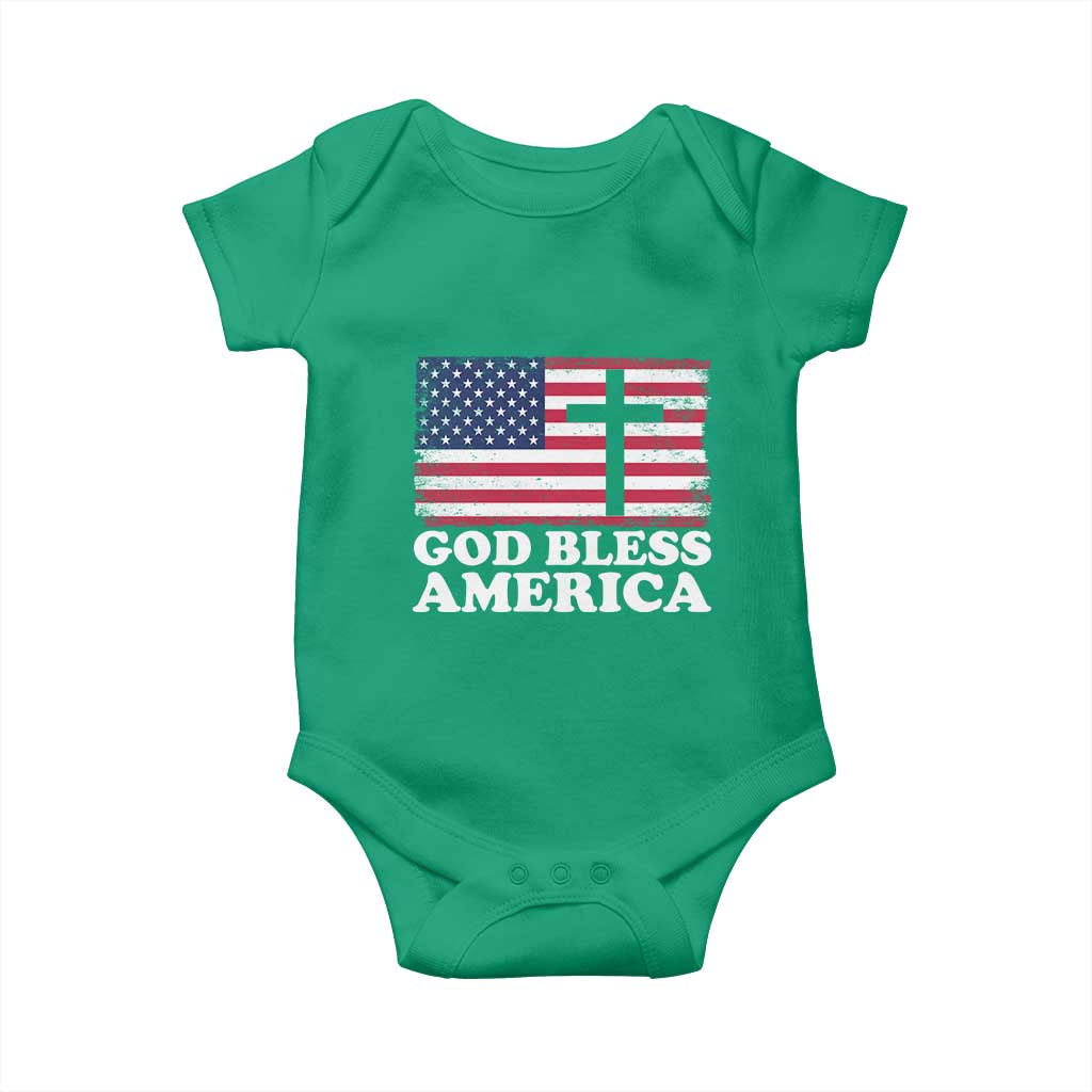 God Bless America Baby Onesie Cross USA Flag Patriotic 4th of July Christian - Wonder Print Shop