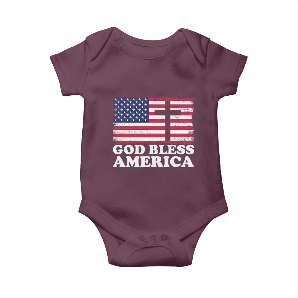 God Bless America Baby Onesie Cross USA Flag Patriotic 4th of July Christian - Wonder Print Shop