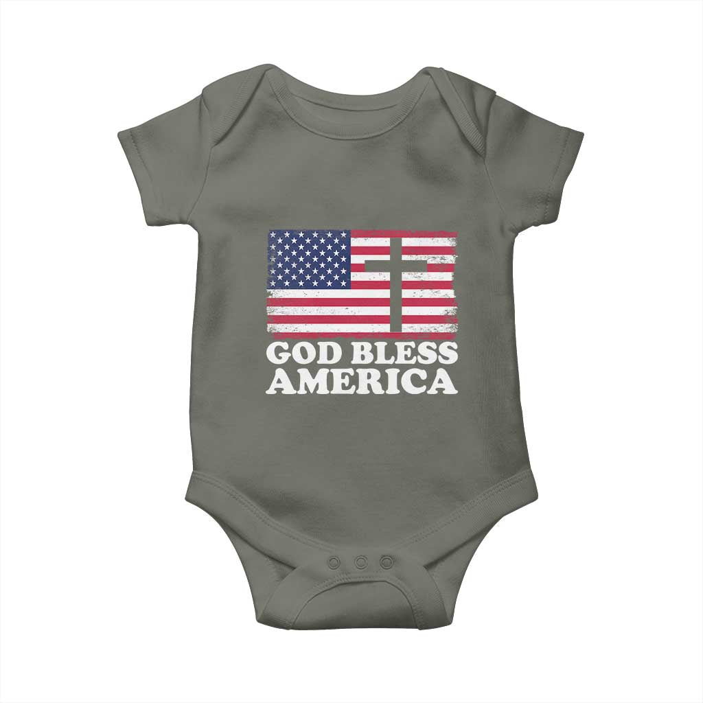 God Bless America Baby Onesie Cross USA Flag Patriotic 4th of July Christian - Wonder Print Shop